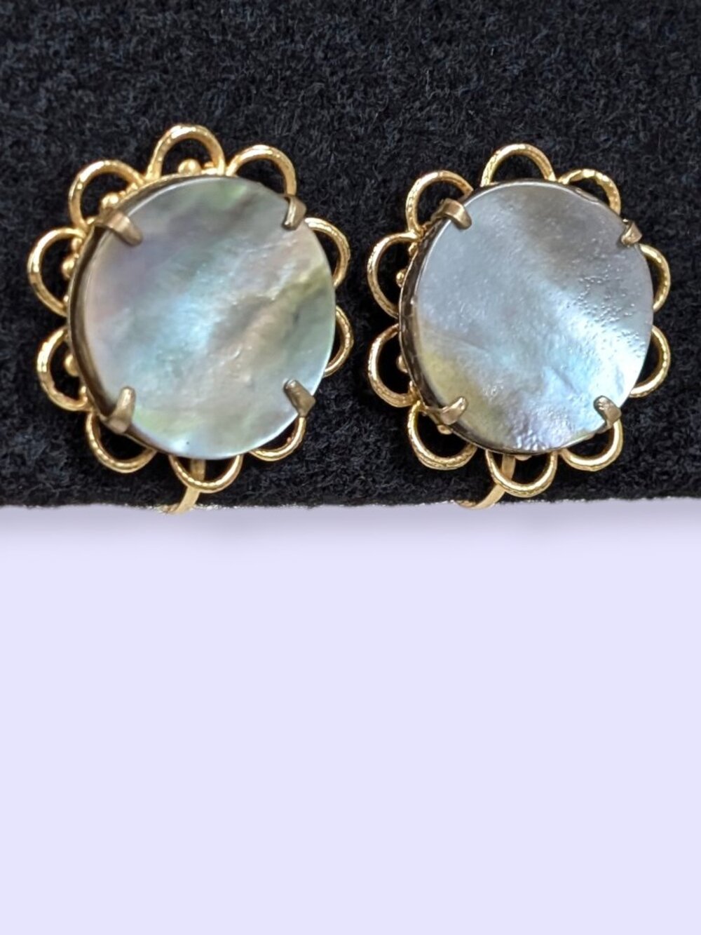 Vintage Mother of Pearl Disc Floral Earrings